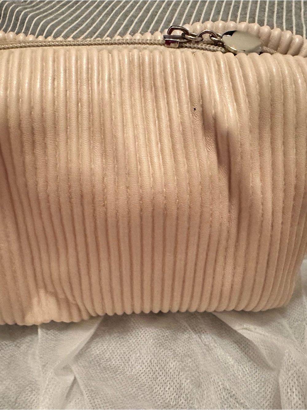 Beige Ribbed Velvet Cosmetic Pouch - Women Bags